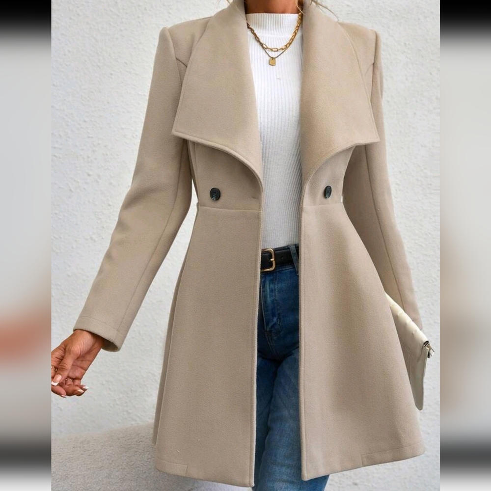Waterfall Collar Double Button Overcoat - Picture 1 of 6